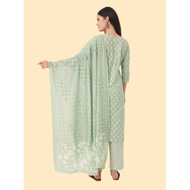 Yufta Green Embellished Kurta and Trouser with Dupatta (Set of 3)