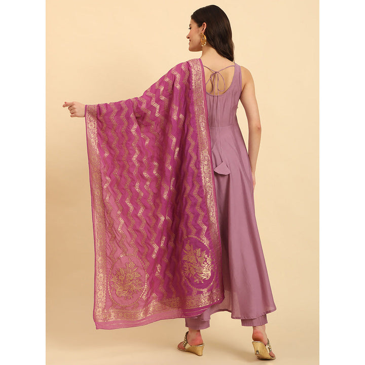 Yufta Purple Solid Kurta and Trouser with Dupatta (Set of 3)