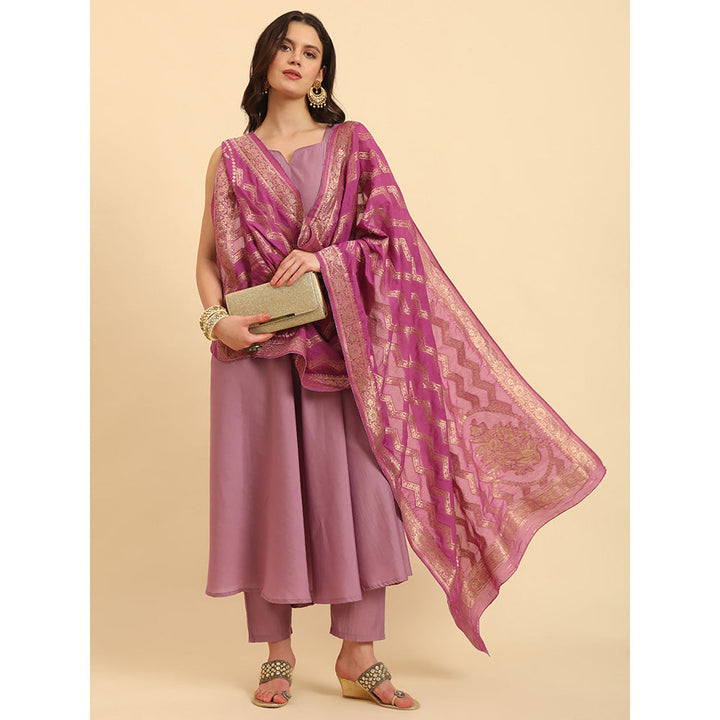 Yufta Purple Solid Kurta and Trouser with Dupatta (Set of 3)