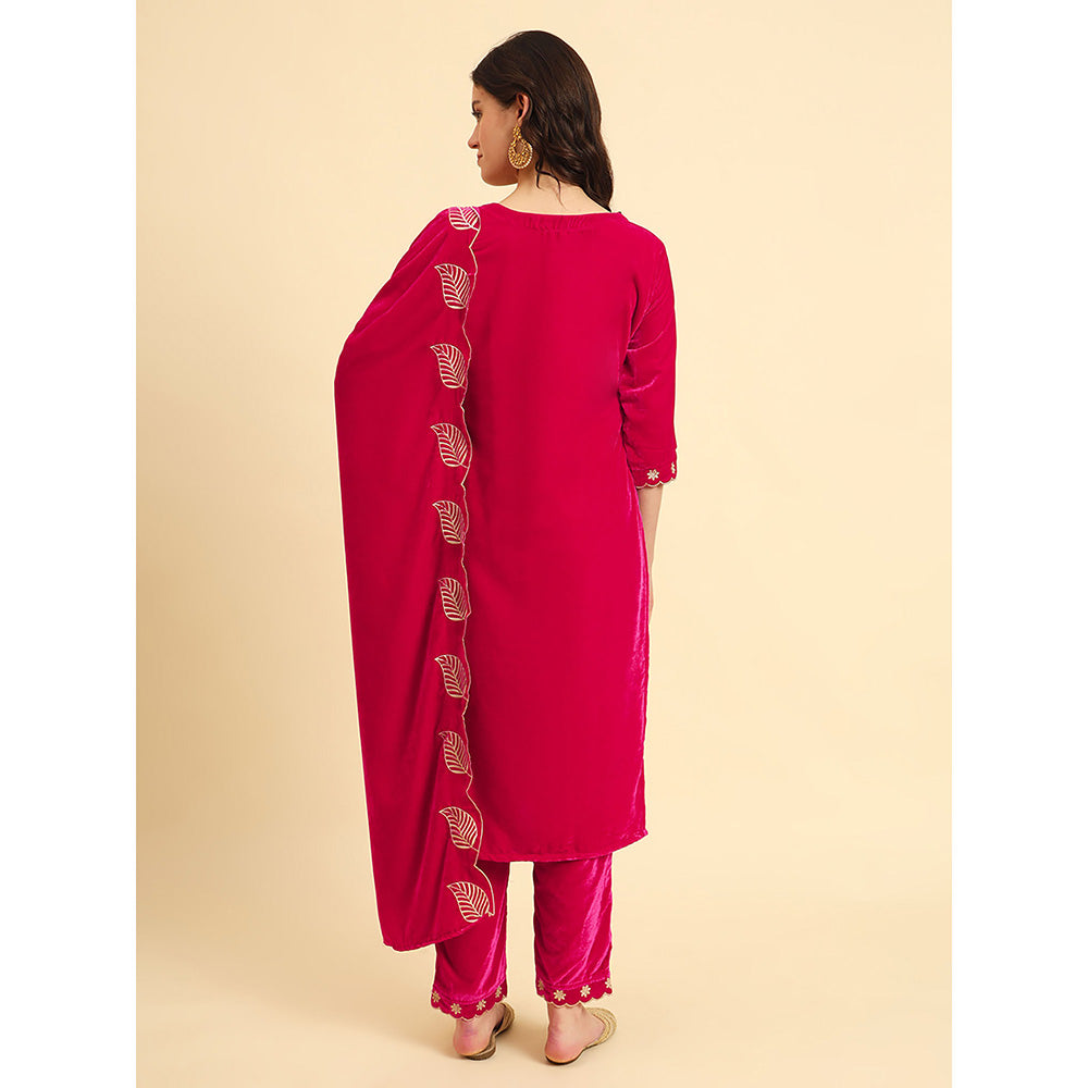 Yufta Pink Embroidered Kurta and Trouser with Dupatta (Set of 3)