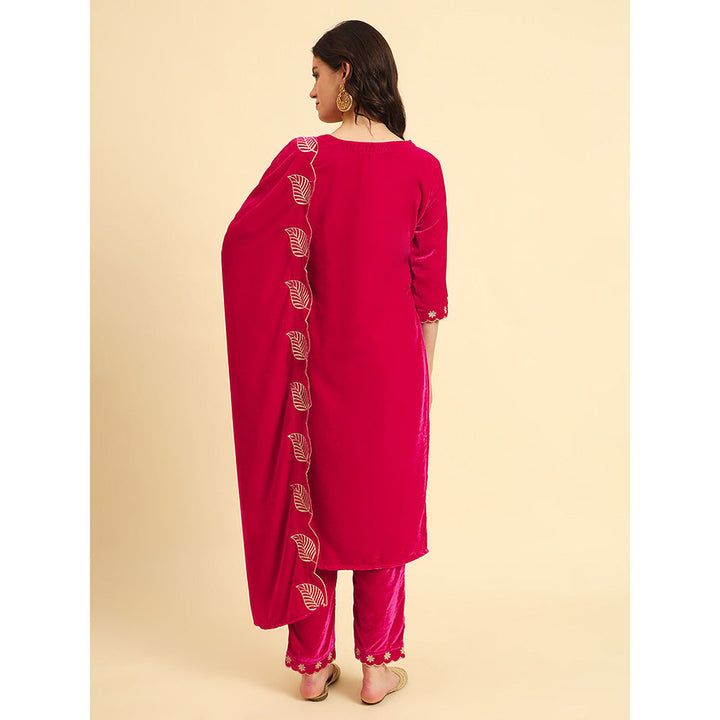 Yufta Pink Embroidered Kurta and Trouser with Dupatta (Set of 3)