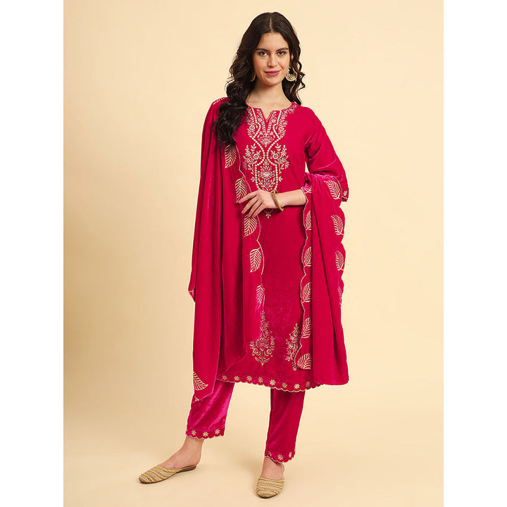 Yufta Pink Embroidered Kurta and Trouser with Dupatta (Set of 3)