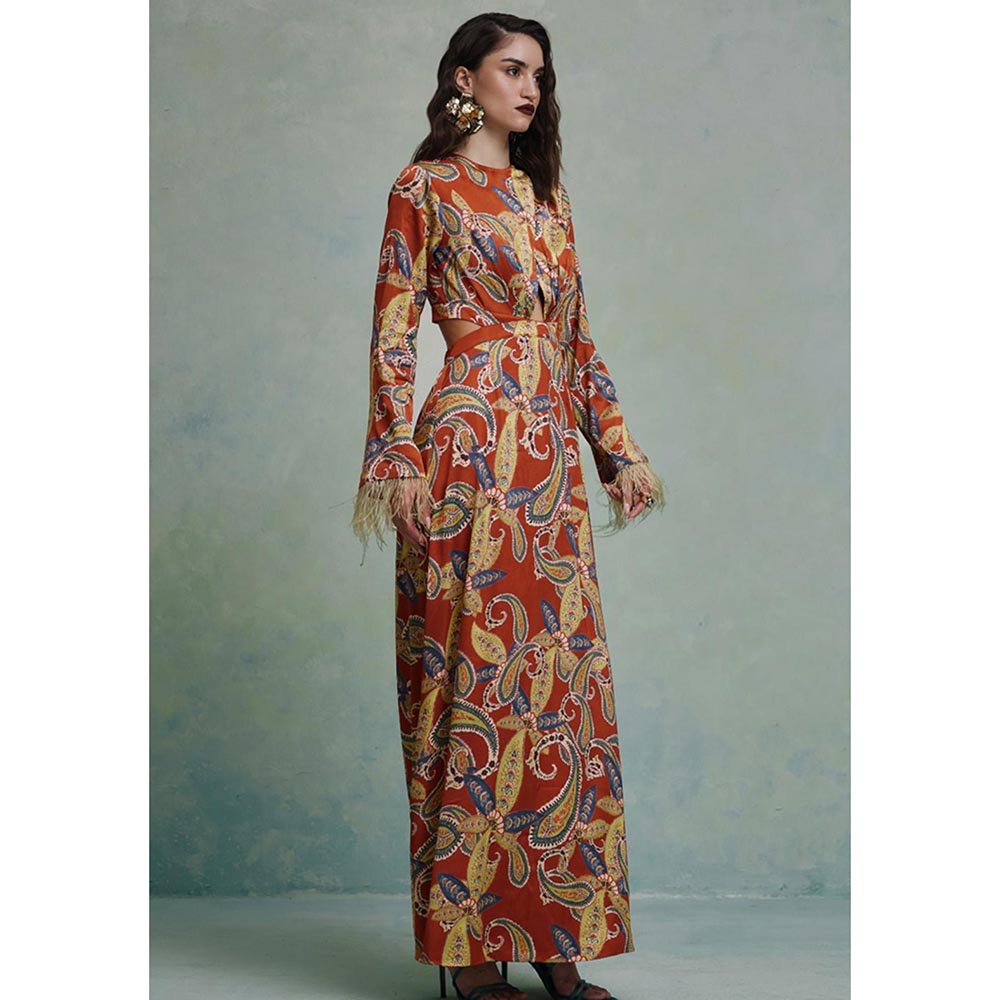 ZABELLA Maroon Sunset Safari Cutout Dress