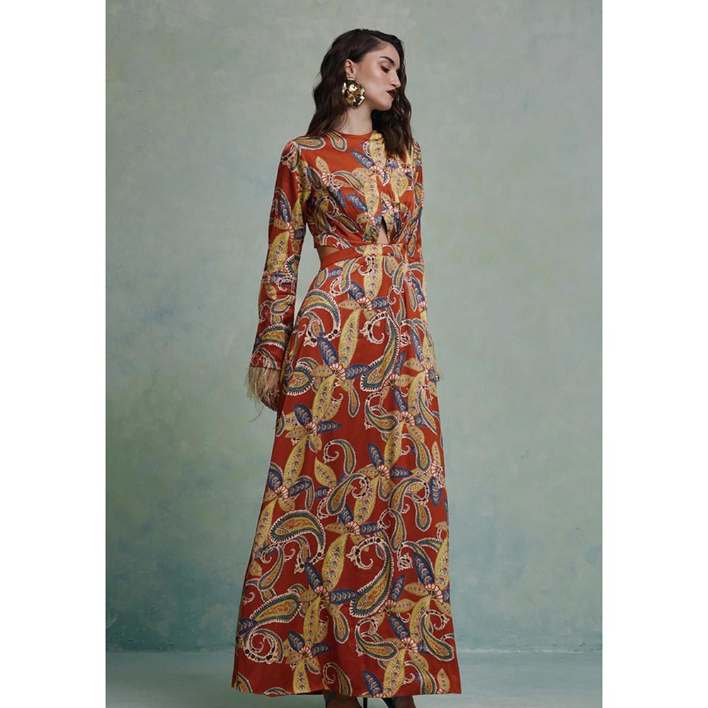ZABELLA Maroon Sunset Safari Cutout Dress