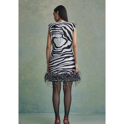 ZABELLA Black Rococo Stripes Mini Dress with Cape