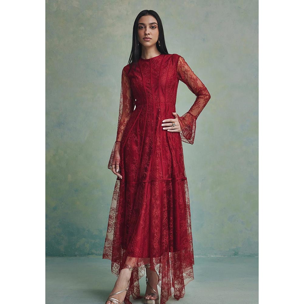 ZABELLA Red Elysia Lace Gown