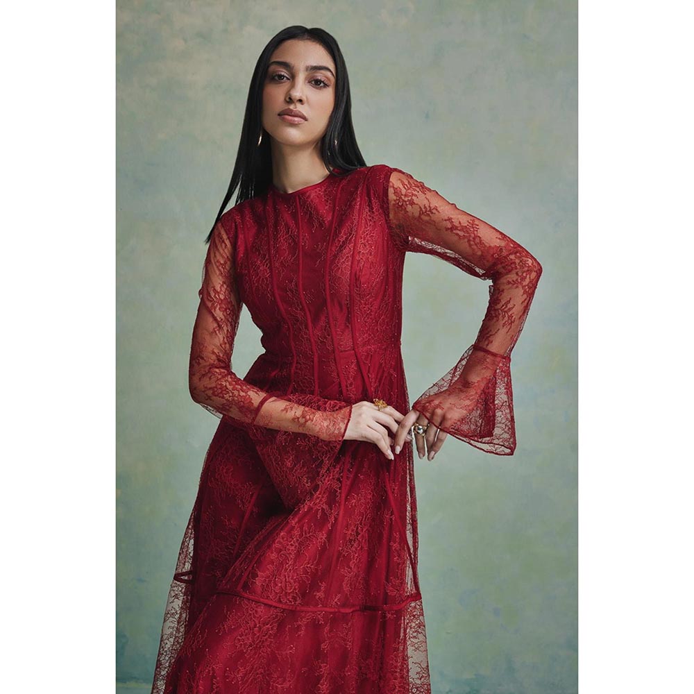 ZABELLA Red Elysia Lace Gown