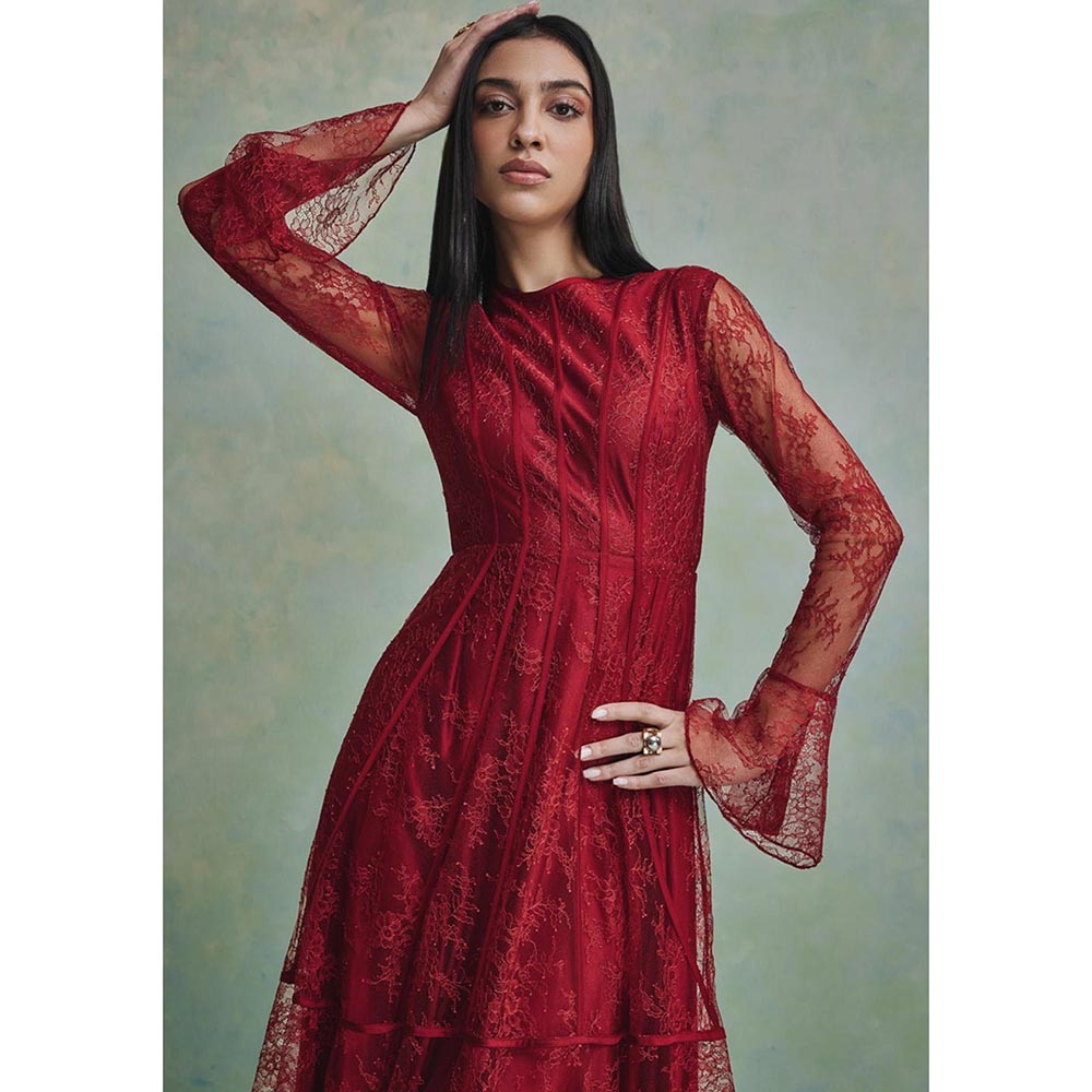 ZABELLA Red Elysia Lace Gown
