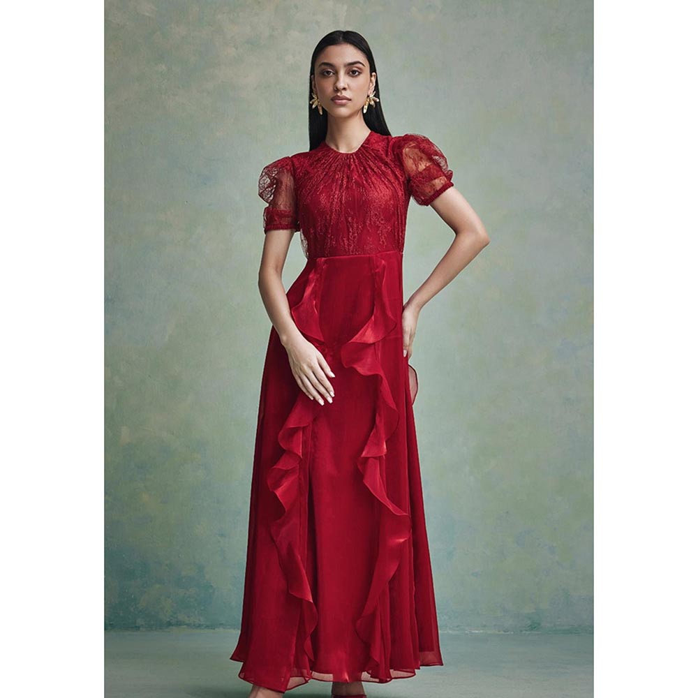 ZABELLA Red Mira Ruffle Lace Maxi Dress
