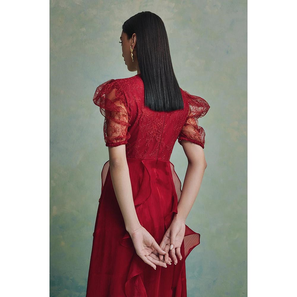 ZABELLA Red Mira Ruffle Lace Maxi Dress