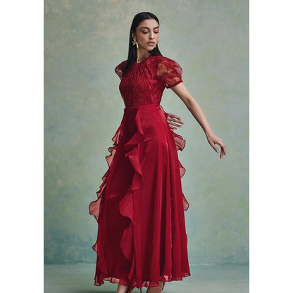 ZABELLA Red Mira Ruffle Lace Maxi Dress