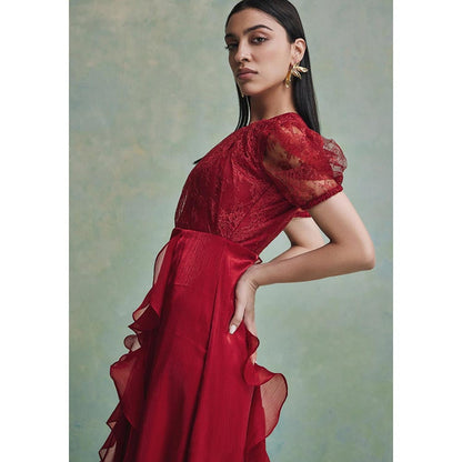 ZABELLA Red Mira Ruffle Lace Maxi Dress