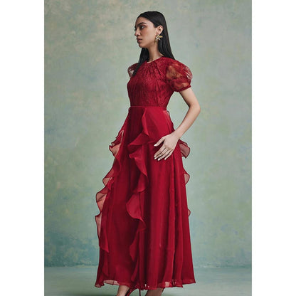 ZABELLA Red Mira Ruffle Lace Maxi Dress