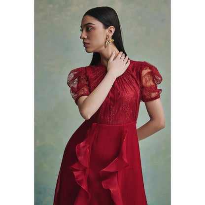 ZABELLA Red Mira Ruffle Lace Maxi Dress