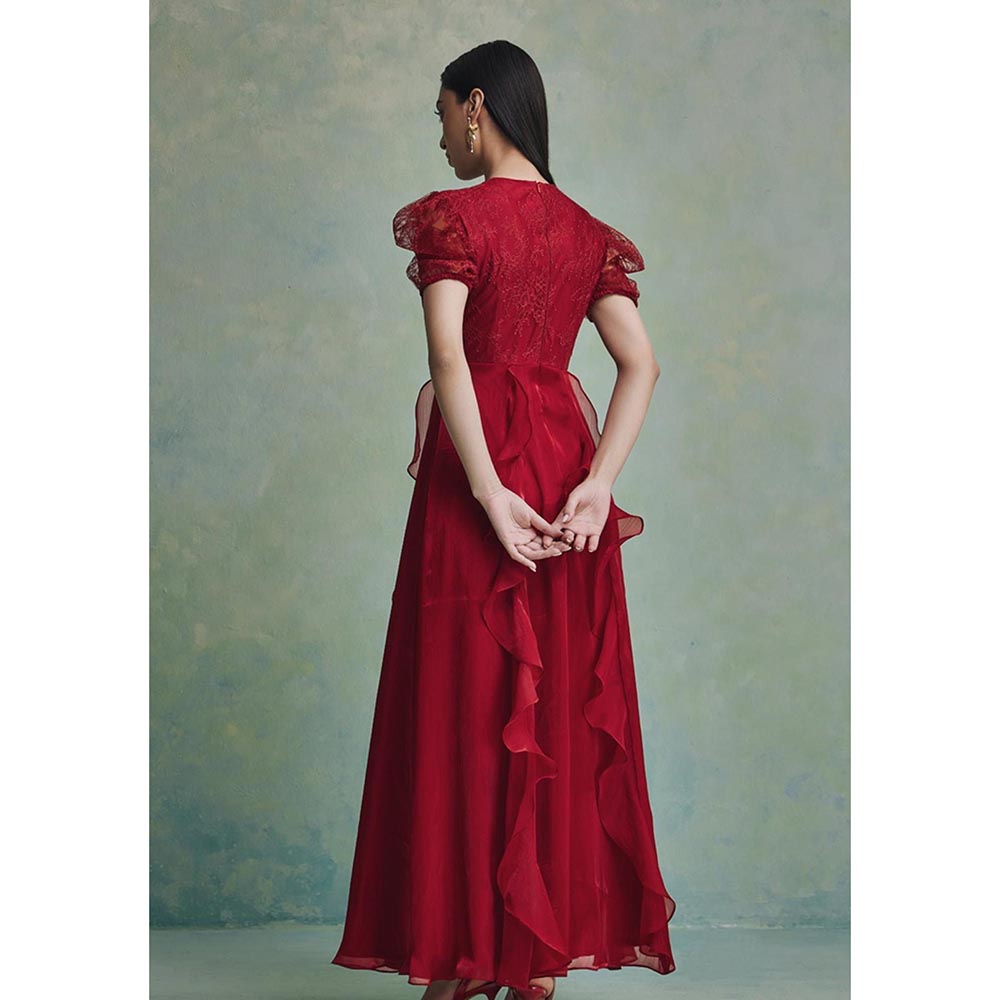 ZABELLA Red Mira Ruffle Lace Maxi Dress