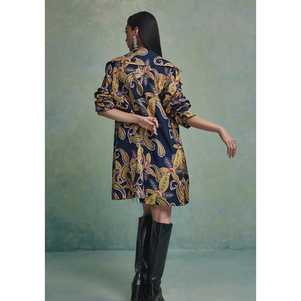 ZABELLA Blue Baroque Feather Dress with Jacket
