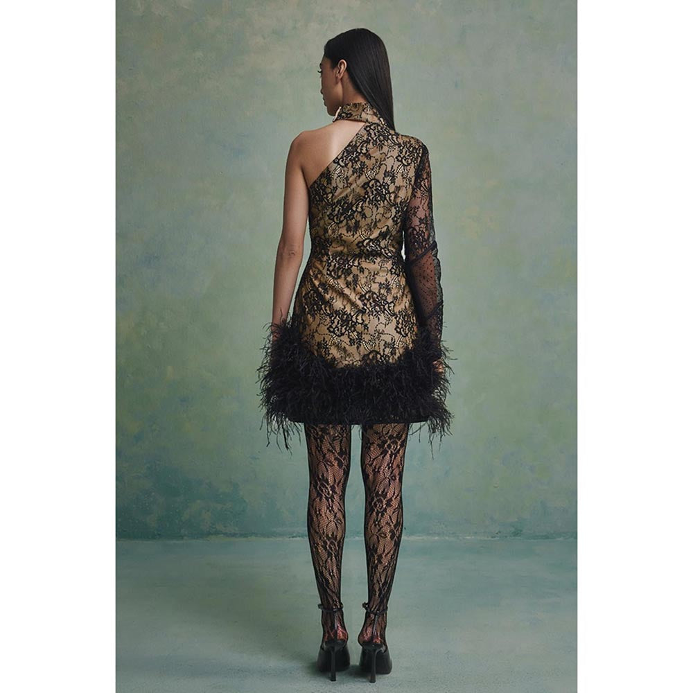 ZABELLA Bella One Shoulder Feather Mini Dress