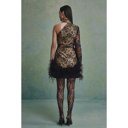 ZABELLA Bella One Shoulder Feather Mini Dress
