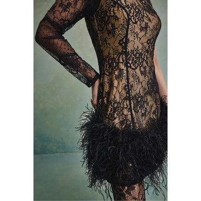 ZABELLA Bella One Shoulder Feather Mini Dress