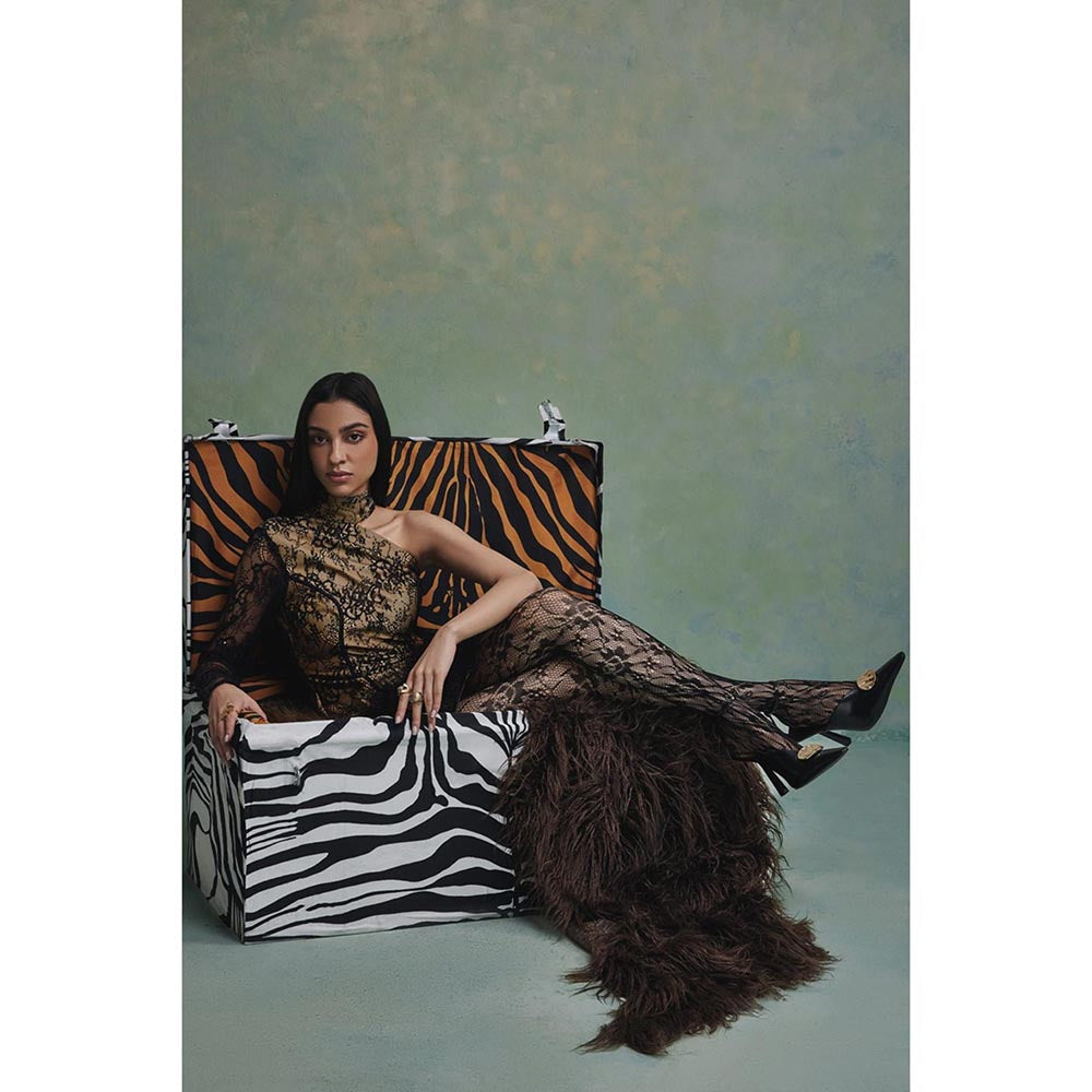 ZABELLA Bella One Shoulder Feather Mini Dress