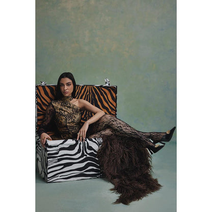 ZABELLA Bella One Shoulder Feather Mini Dress