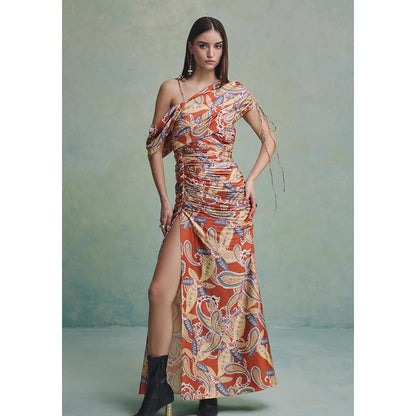 ZABELLA Orange Baroque Ruched Dress