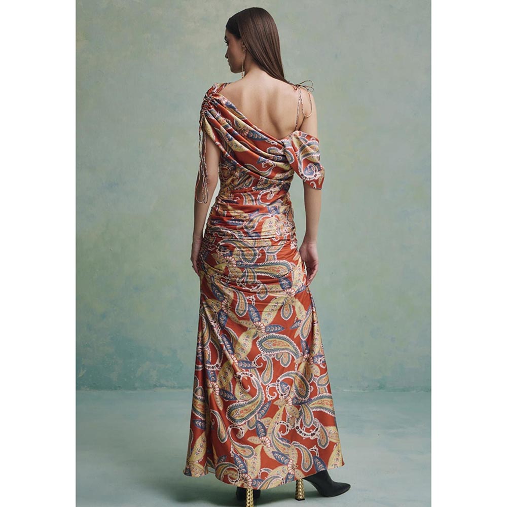 ZABELLA Orange Baroque Ruched Dress