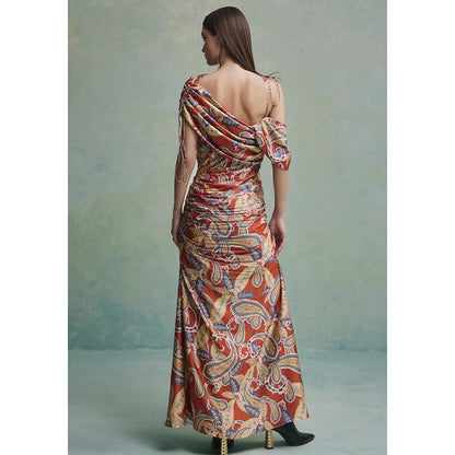 ZABELLA Orange Baroque Ruched Dress