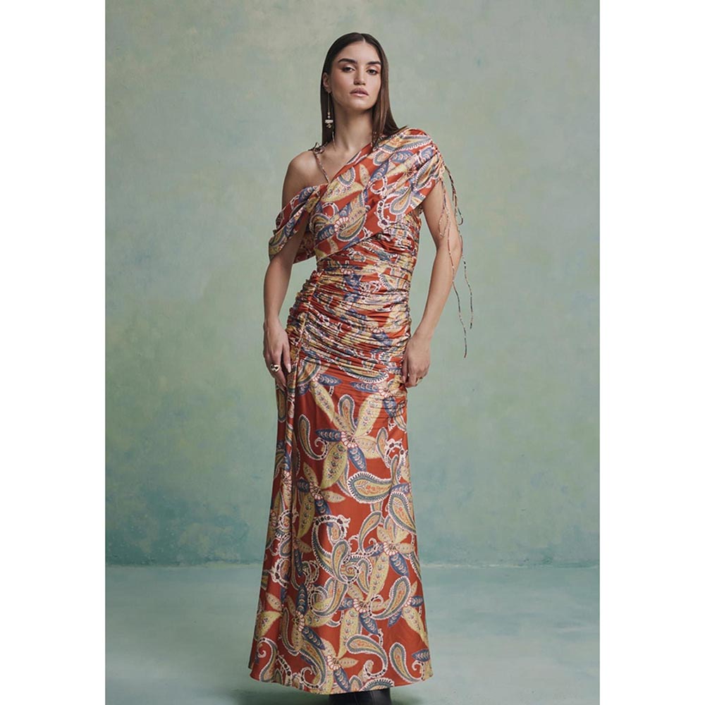 ZABELLA Orange Baroque Ruched Dress