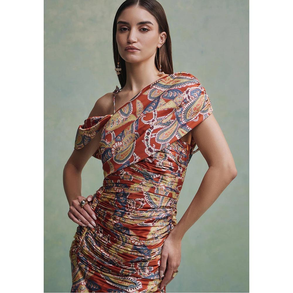 ZABELLA Orange Baroque Ruched Dress