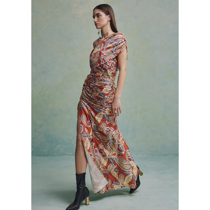 ZABELLA Orange Baroque Ruched Dress