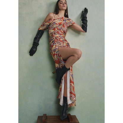 ZABELLA Orange Baroque Ruched Dress