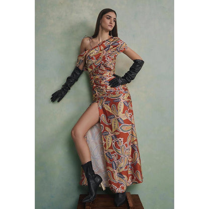 ZABELLA Orange Baroque Ruched Dress