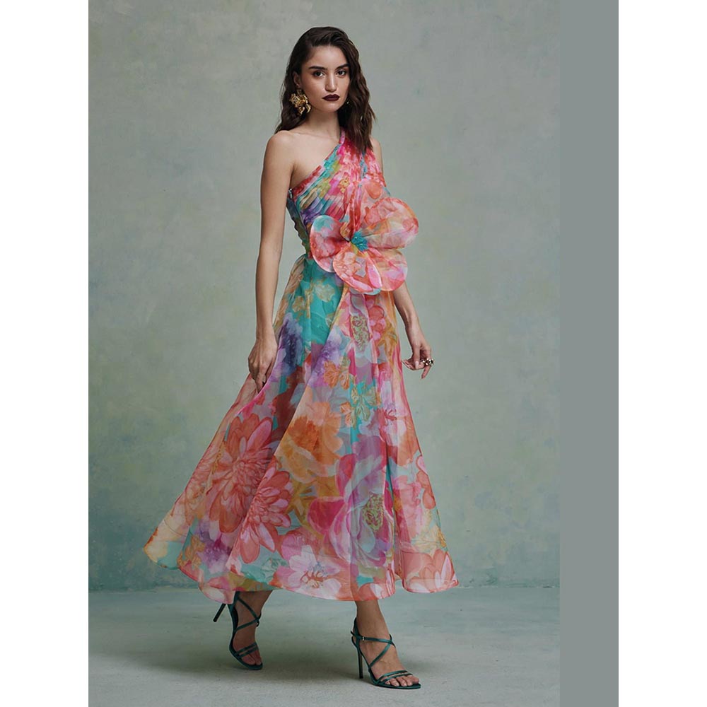 ZABELLA Multi-Colour Amour Organza One Shoulder Dress
