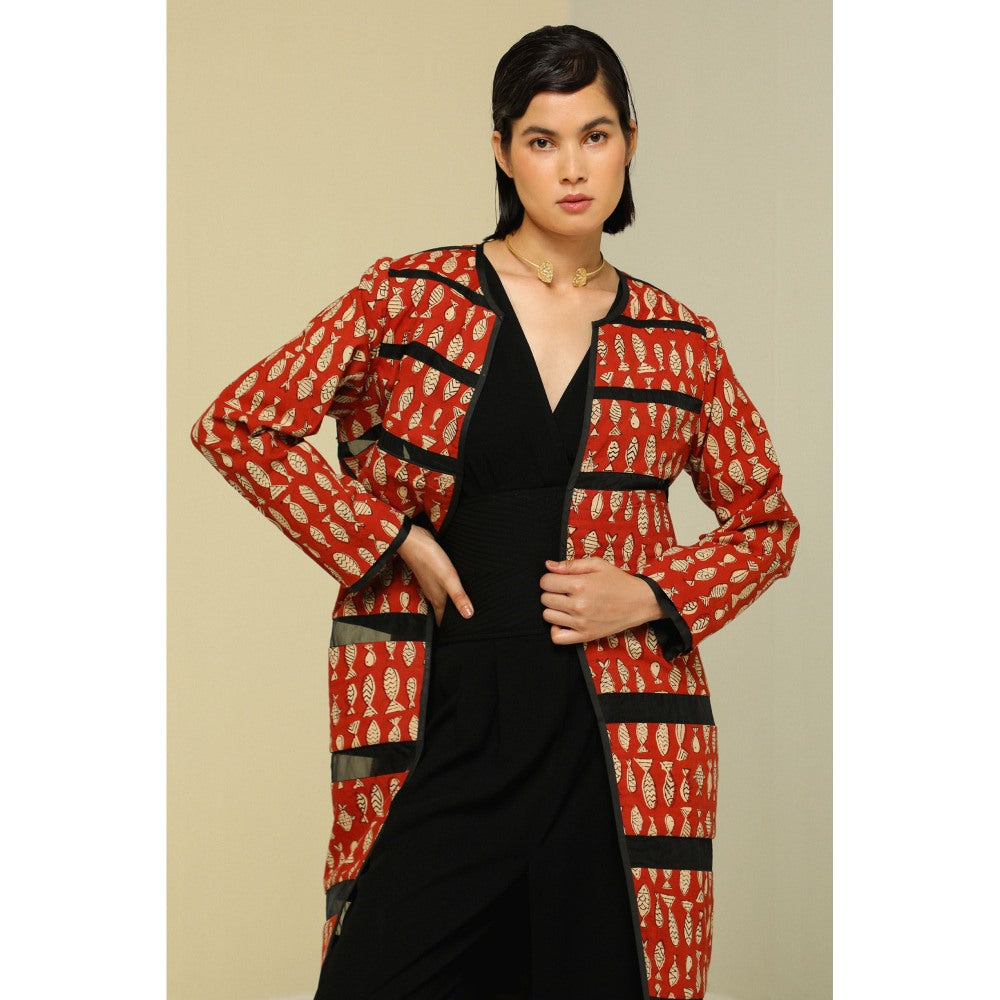 Zaitra Black Stripe Light Weight Reversible Long Jacket