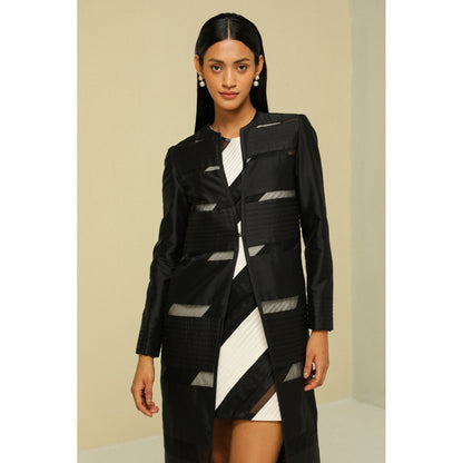 Zaitra Black Stripe Light Weight Reversible Long Jacket