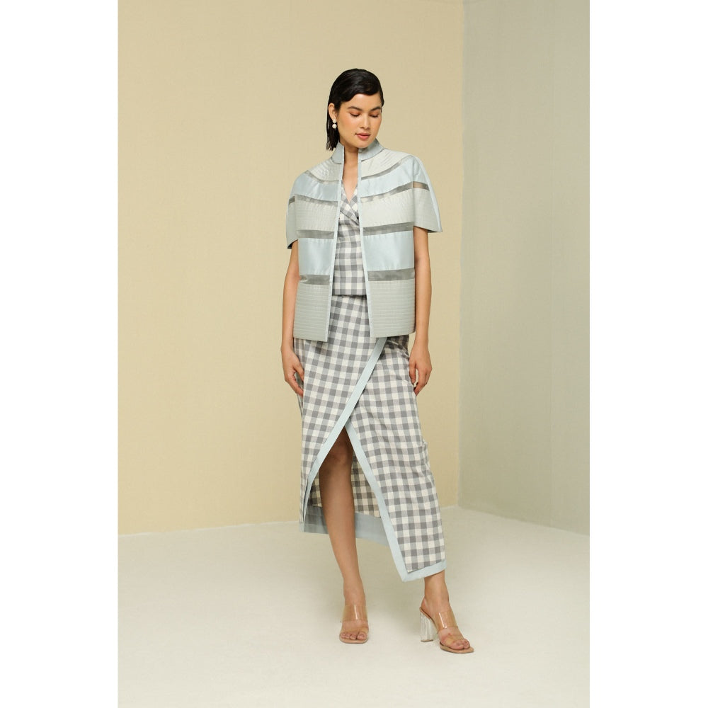 Zaitra Ice Blue Stripe Light Weight Reversible Short Jacket