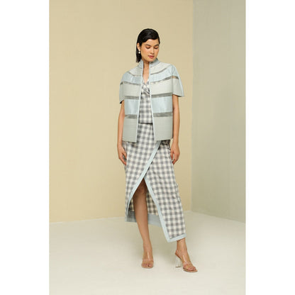 Zaitra Ice Blue Stripe Light Weight Reversible Short Jacket