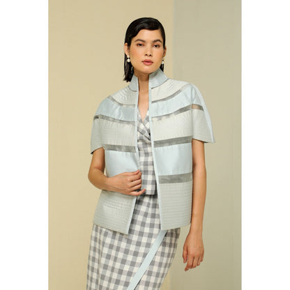Zaitra Ice Blue Stripe Light Weight Reversible Short Jacket