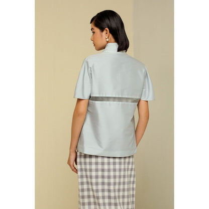 Zaitra Ice Blue Stripe Light Weight Reversible Short Jacket