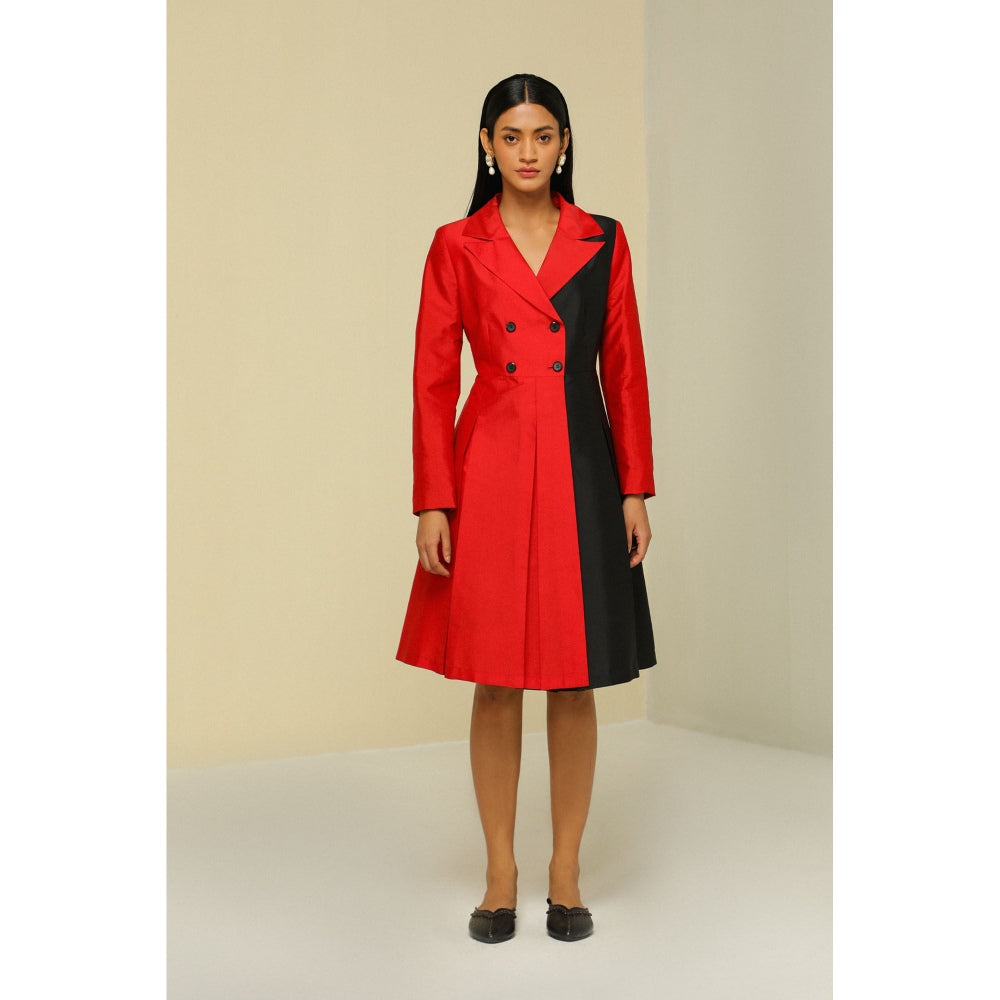 Zaitra Red And Black Overlap Jkt Dress
