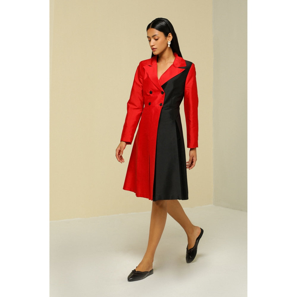 Zaitra Red And Black Overlap Jkt Dress