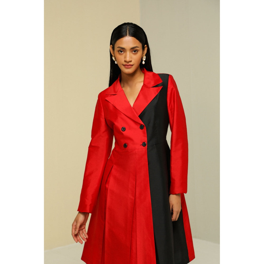 Zaitra Red And Black Overlap Jkt Dress