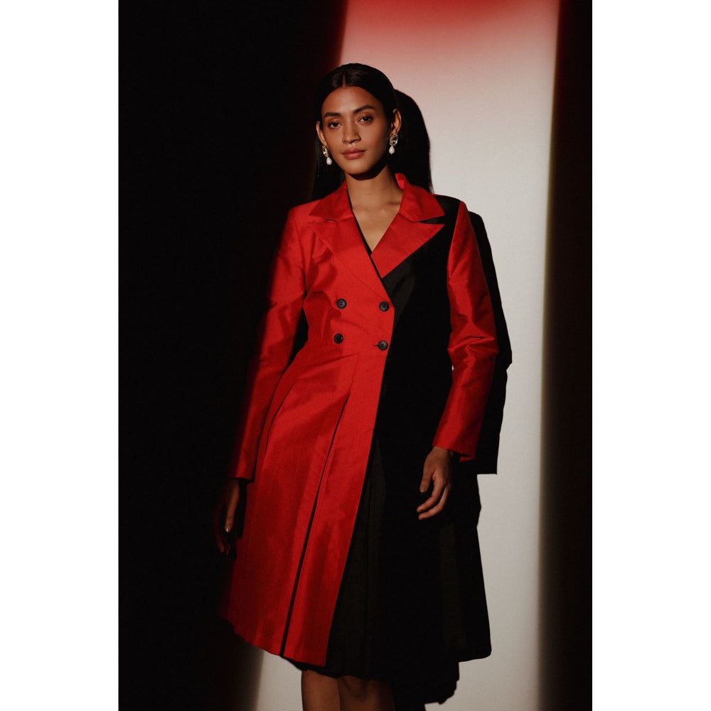 Zaitra Red And Black Overlap Jkt Dress