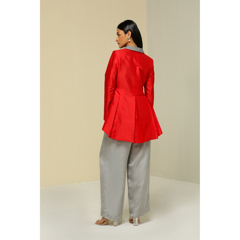 Zaitra Red And Grey Peplum Jacket