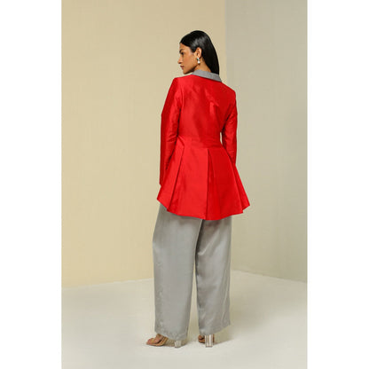 Zaitra Red And Grey Peplum Jacket