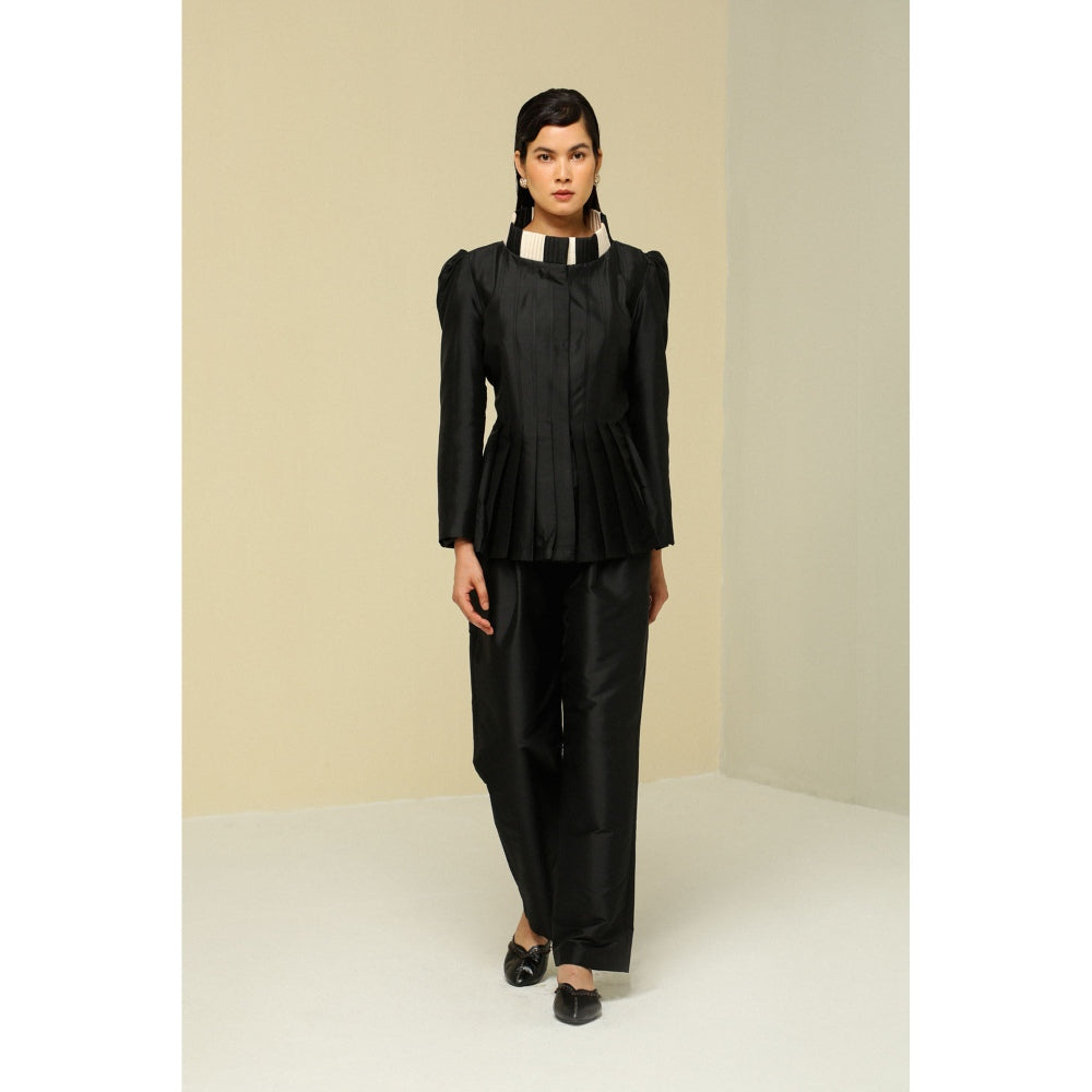 Zaitra Black Silk Pleat Jacket