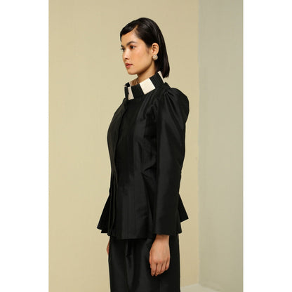 Zaitra Black Silk Pleat Jacket