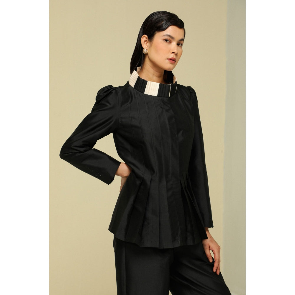 Zaitra Black Silk Pleat Jacket