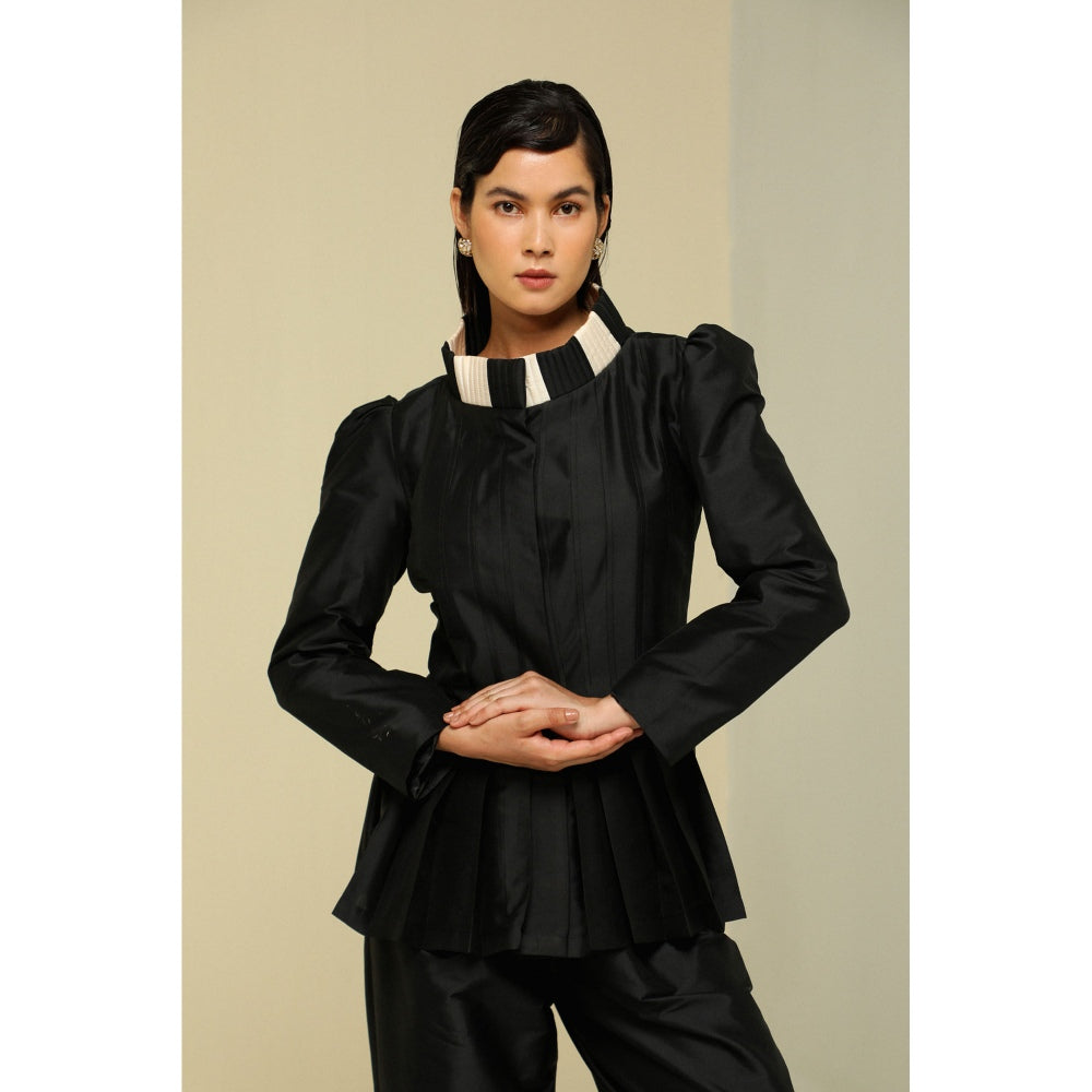 Zaitra Black Silk Pleat Jacket